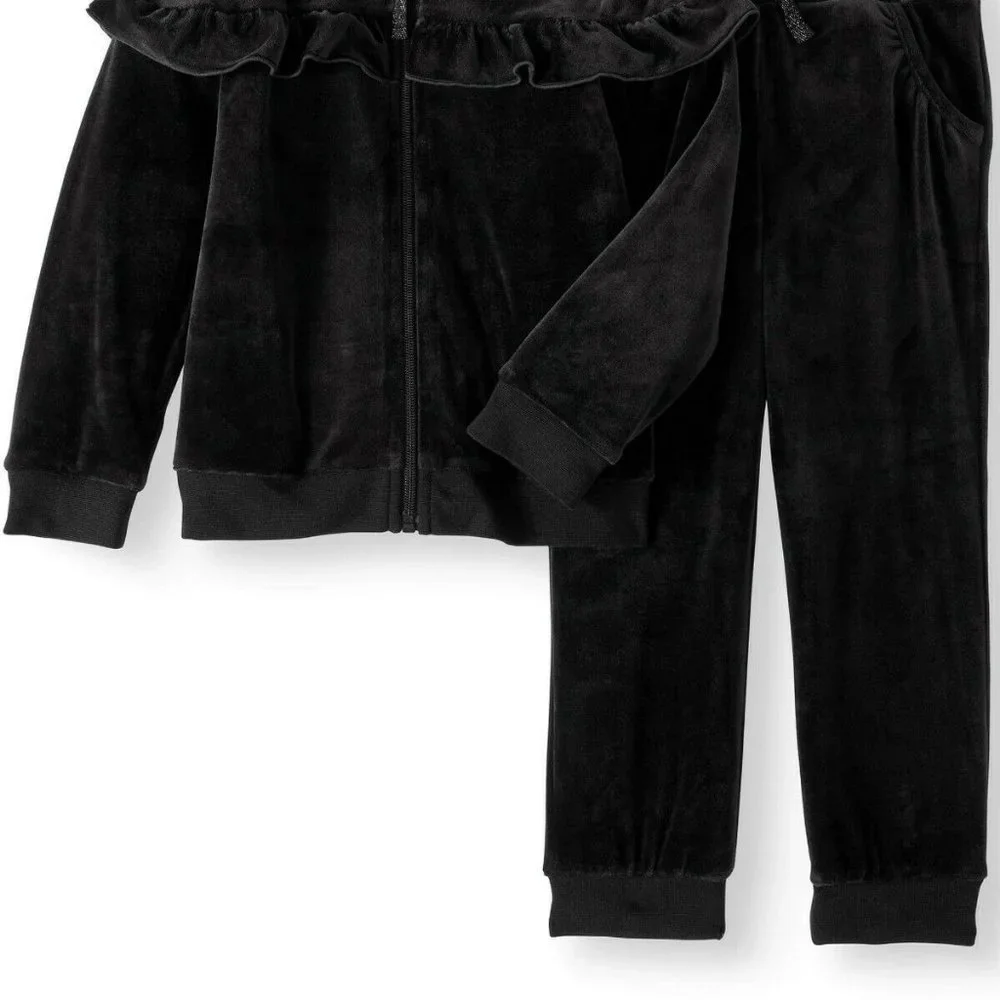 Toddler Girls' Ruffle Velour 2 piece BLACK Hoodie set Size 2T NEW!